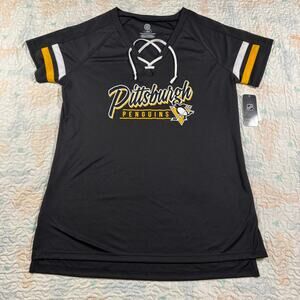 NWT Pittsburgh Penguins Womens Lace Up V Neck Tunic Top Large NHL